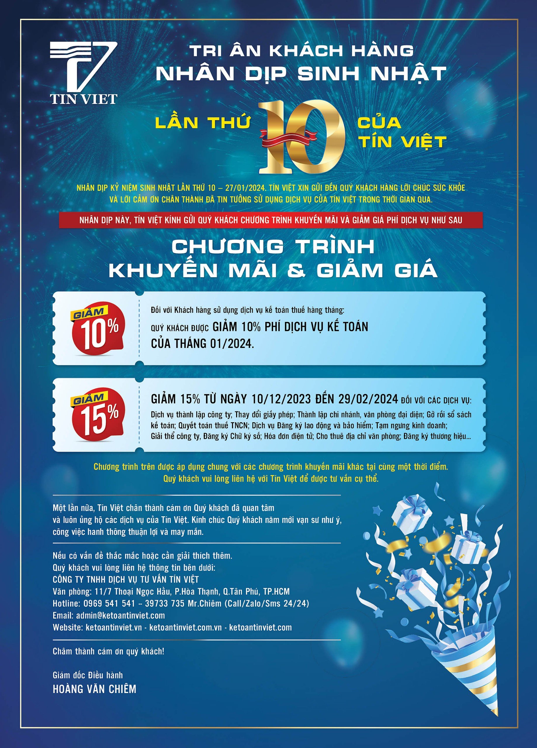 Tri ân khách hàng Nhân dịp sinh nhật lần thứ 10 của Tín Việt